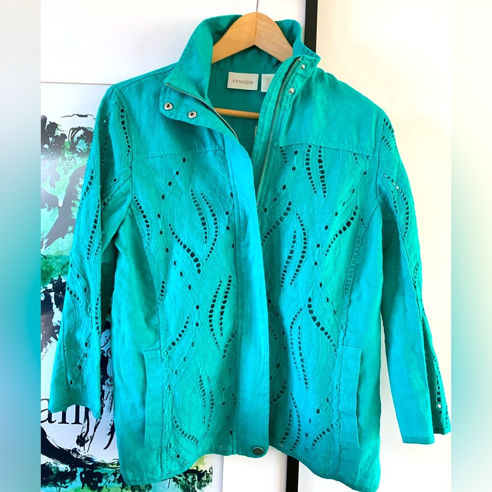 Chicos Eyelet Linen Jacket